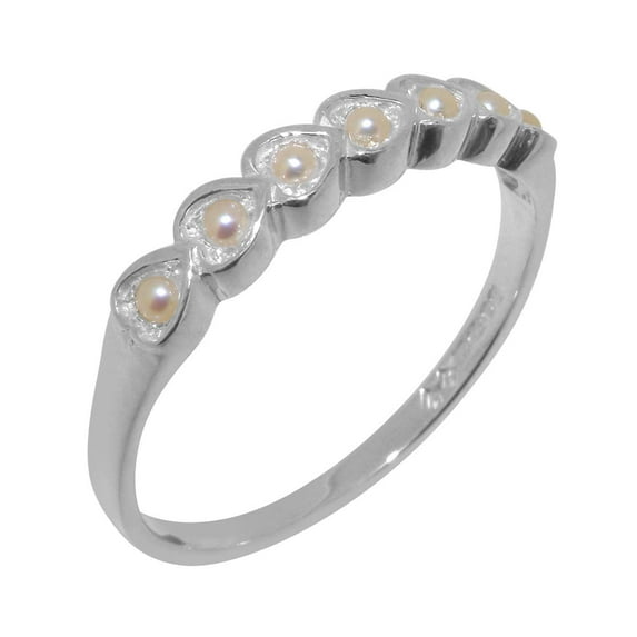 LBG British Made 9k White GoldWomens Ring Cultured Pearl Eternity Ring - 33 size options - Size 7.5