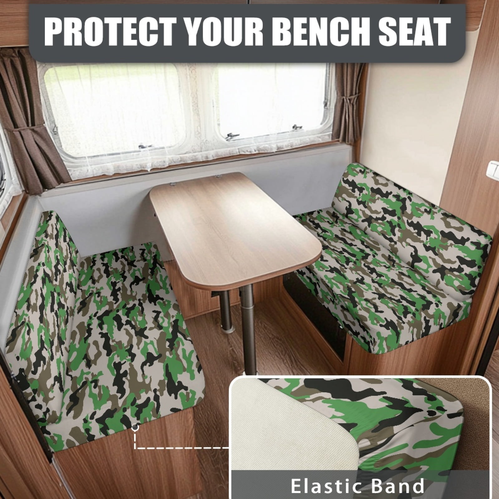 Kuiaobaty Camouflage Green Pattern Washable RV Dinette Cushions Covers Universal Fit RV Camper Car Bench Camper Cushion Slipcovers Rv Couch Cover Home & Kitchen Accessories