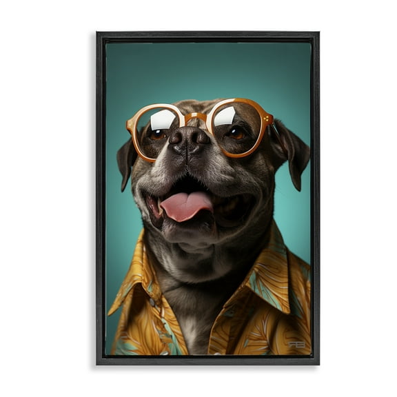 Stupell Industries Fashion Dog Friend Animals & Insects Painting Black Floater Framed Canvas Art Print Wall Art, 17 x 25