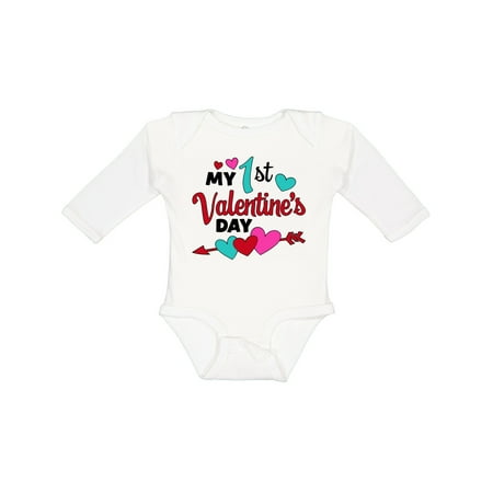 

Inktastic My First Valentines Day Hearts and Arrow Gift Baby Boy or Baby Girl Long Sleeve Bodysuit