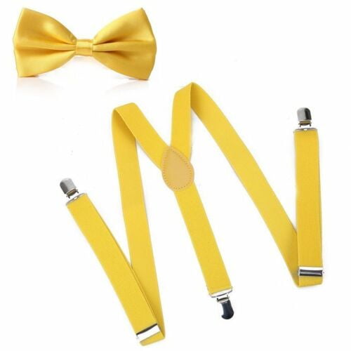 Yellow Gold SUSPENDERS and BOW TIE SET Wedding Party Adjustable Suspenders Adults Teens Prom