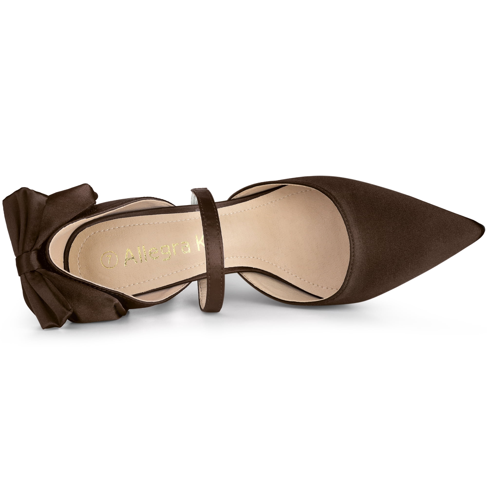 DARING DIVA Women's Pointed Toe Bow Satin Stiletto Heels Pumps Brown 7