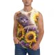 thumbnail image 1 of Fotbe Daisy Sunflower Lazy Cat Men's Camiseta sin Mangas Estampada para Hombres, Playera Casual para Gimnasio, Entrenamiento, Playa-3X-Large, 1 of 7
