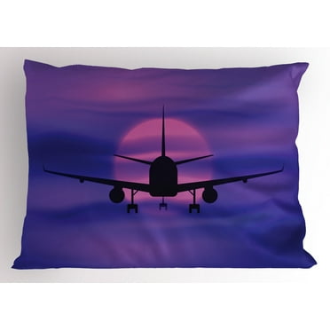 Ambesonne Airplane Pillow Sham, Dreamy Sky Traveling, 26" X 20", Royal Blue Pink Black
