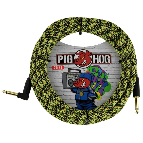 Pig Hog Yellow Graffiti - 20FT Right Angle Instrument Cable
