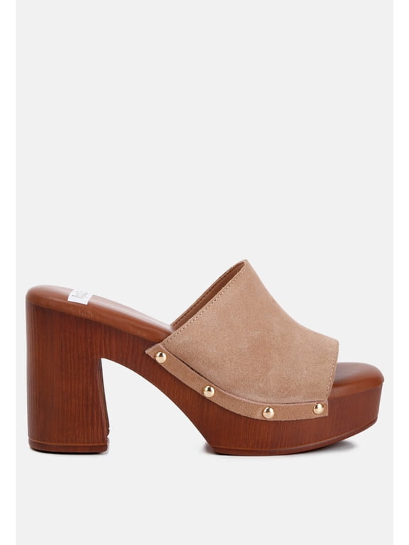 Cartera Soft Suede High Block Heel Clogs