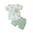 thumbnail image 2 of WOLLED Baby Boys Short Sleeve T Shirt Tops Shorts Set Newborn Casual Prints Shorts Outfits with Pocket 2PCS Summer Elastic Drawstring Shorts Set for 0M-3T, 2 of 10