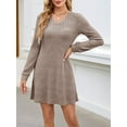 thumbnail image 4 of Women'S Knit Long Sleeve Sweater Dress Casual V Neck Tunic Dresses Fall Trendy Outfits Khaki S, 4 of 7