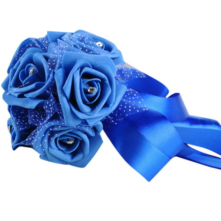 Crystal Roses Pearl Bridesmaid Wedding Bouquet Bridal Artificial Silk Flowers (Best Flowers For June Wedding)