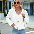 thumbnail image 4 of Women'S Long Sleeve Cropped Knit Cardigan 2025 Casual Button Down Crochet Sweater Tops with Pockets Cream White XL, 4 of 7