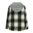 thumbnail image 5 of Bcresic Clearance Sale,Womens Flannel Plaid Hoodie Jacket Shacket Long Sleeve Button Down Fleece Hooded Winter Warm Sherpa Lined Coat Casual Drawstring Fall Shirts(Black,M), 5 of 6