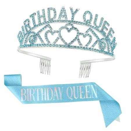 SKYSONIC Glitter Sash and Rhinestone Tiara Set - Birthday Party Decorations and Favors ()