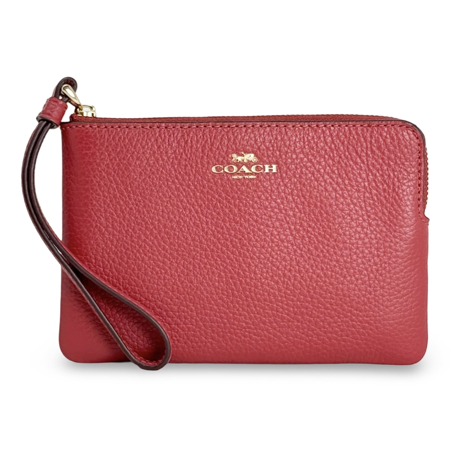 Coach Pebbled Leather Double Corner Zip Wristlet F87590 Carnation