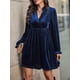 thumbnail image 4 of Vestido Elegante Retro Corto Holgado con Escote en V y Larga de Terciopelo de Color Liso para Mujer, Ropa de Moda para Otoño e Invierno. Azul Marino L, 4 of 9