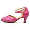 thumbnail image 4 of CaComMARK PI Women's Dancing Shoes Clearance Ballroom Tango Latin Sequins Shoes Social Dance Shoes Pink, 4 of 7