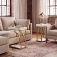 thumbnail image 6 of Tribesigns 2-Tier Narrow End Table, C Shaped Side Table Bedside Table with Metal Frame & Open Shelf for Living Room (2, White & Gold), 6 of 6