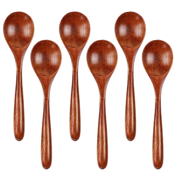 Wood Spoon for Eating, 6-Piece Honey Soup Spoons, 6.5 inch Handmade Natural Asian Wooden Spoons for Soup, Coffee, Salad Desserts, Cereal, and Fruit