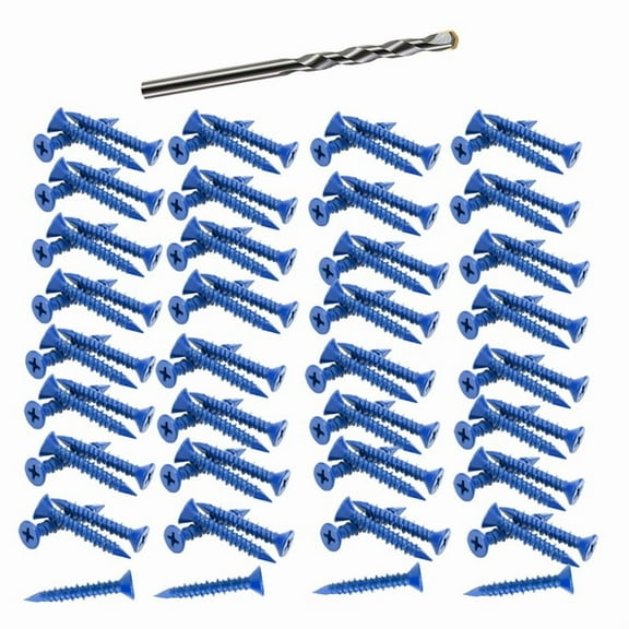 100 PCS 3/16 Inch X1-1/4 Concrete Screw Anchor Blue Flat Heads for Anchoring to Masonry, Block or Brick Stucco