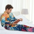 thumbnail image 6 of Fotbe Colorful Whimsical Earth Pattern Long Sleeve Pajama Set for Men,Sleepwear Set,2-piece Loungewear Set,Soft PJs Comfy Nightwear with Pockets-Medium, 6 of 7