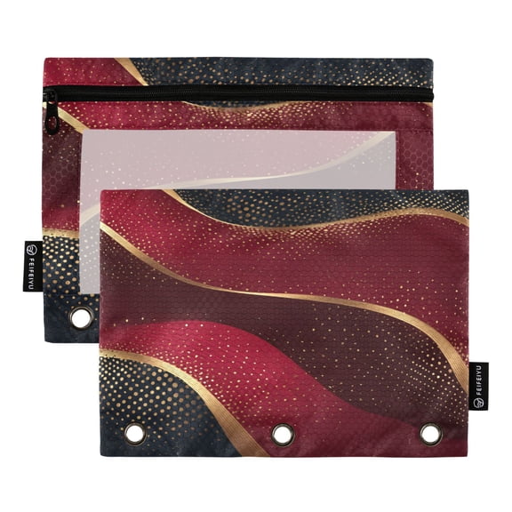 2 Pack 3 Ring Binder Pouch with Clear PVC Window Water Resistant Zipper Pencil Pouch Crimson Noir Gilded Binder Pocket for Classroom Office Home Stationery Organization