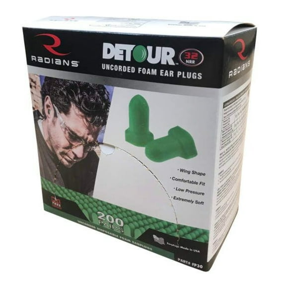 Radians FP30 Detour® Disposable Foam Uncorded Earplugs (200 PAIRS)