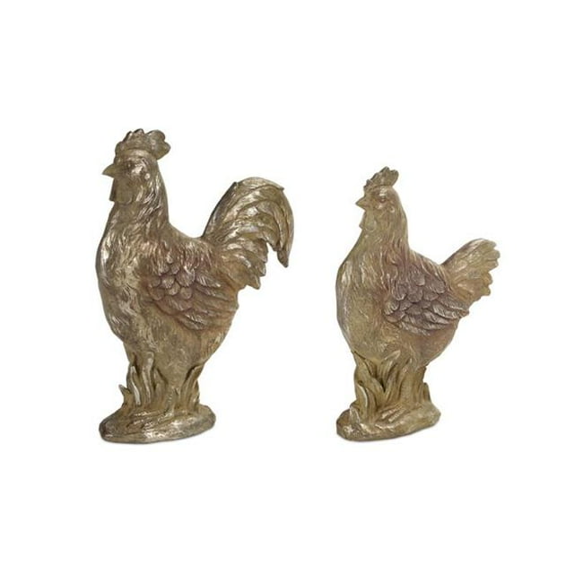 Melrose International 70355 11 & 12.5 in. Résine Poulet & Coq&44; Argent - Lot de 2