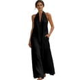 thumbnail image 2 of YMNXA Womens Summer Dress Sleeveless Halter Neck Solid Color Comfortable Loose Fit Dresses With Pockets For Casual Daily Wear,Black,L, 2 of 4