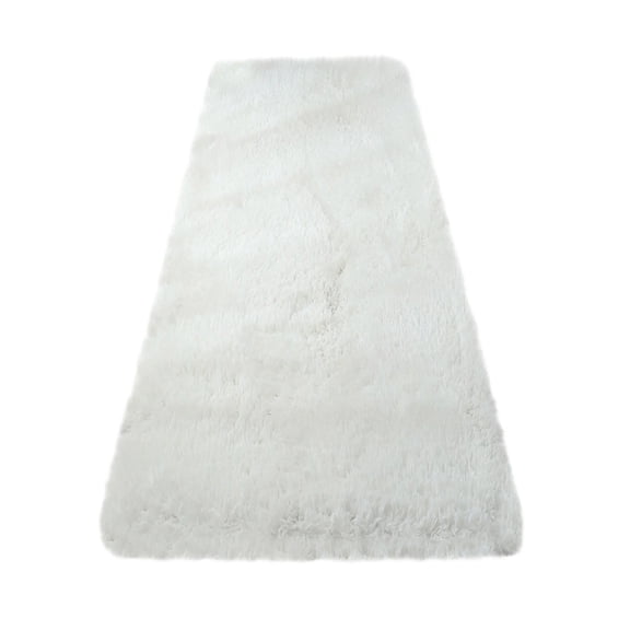 2x6 Ft Soft Plush Faux Fur Runner Rug, Shaggy Artificial Wool Carpet for Living Room Bedroom Hallway, Cozy Non Slip Washable Indoor Floor Mat, Whtie