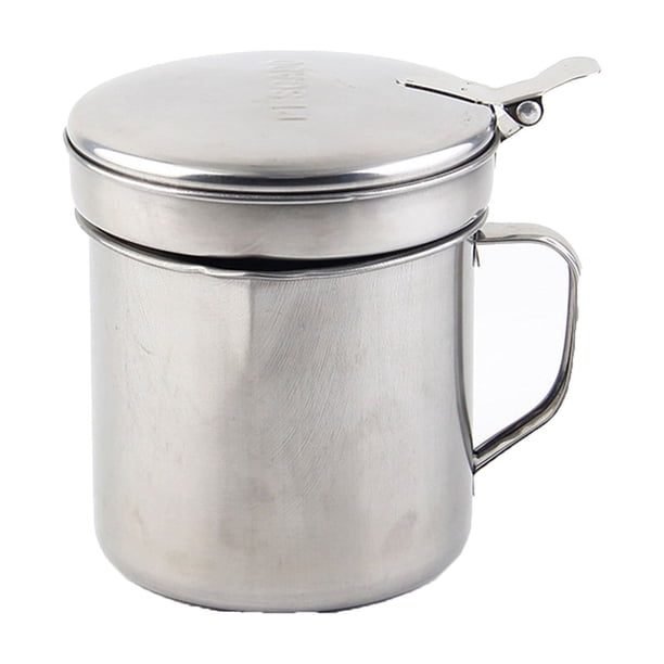 Botellas de aceite para aceite usado | Bandeja de acero inoxidable para grasa de 1000 ml con filtro metálico | Recipiente para aceite de cocina usado y grasa