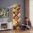 thumbnail image 2 of Casacomoda 6-Tier Tree Bookshelf with LED Light, Modern Corner Bookcase Display Shelf for Living Room, Bedroom & Home Office, Vintage, 2 of 11