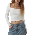 thumbnail image 2 of Lamuusaa Women  Crop Tops Square Neck Long Sleeve T-Shirts Spring Fall Slim Fit Shirts Streetwear, 2 of 9
