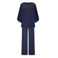 thumbnail image 4 of VBTAPA Womens Pajama Sets 2 Piece Satin Silky Sleepwear 3/14 Sleeve Shirt with Long Pajama Pants Set Soft PJ Loungewear Navy L, 4 of 6