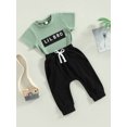 thumbnail image 3 of Bagilaanoe 2pcs Newborn Baby Boy Long Pants Set Letter Print Short Sleeve T-Shirt Tops + Flare Trousers 3M 6M 9M 12M 18M 24M Infant Casual Outfits, 3 of 9