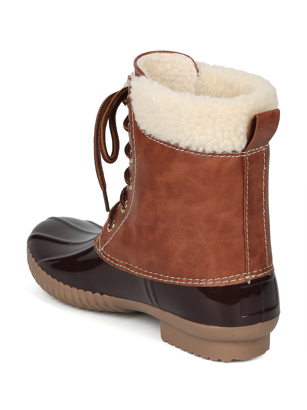 New Women Two Tone Faux Shearling Lined Lace Up Duck Boot - 17990 By Yoki - image 3 of 6