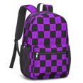 thumbnail image 2 of Purple and Black Checkered Pattern 17" School Backpacks for Teens,Waterproof Oxford Fabric,S-Shape Padded Straps for School,Travel,Hiking,Camping, 2 of 6