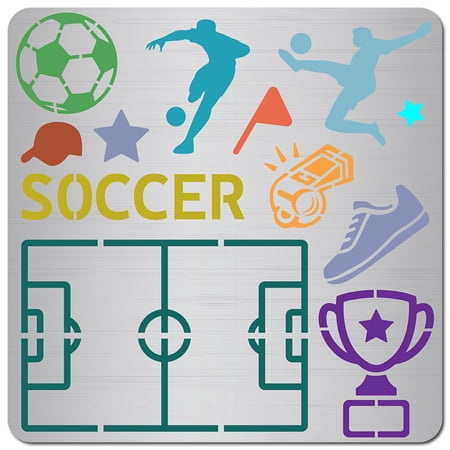 Soccer Metal Stencil Sports Ball Football Tro y Goal Athlete Reusable Stainless Steel Drawing Template