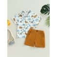 thumbnail image 2 of vera natura Kids Boys Summer Outfits Dinosaur Print Turn-Down Collar Short Sleeve Shirts and Shorts 2Pcs Clothes Set, 2 of 9