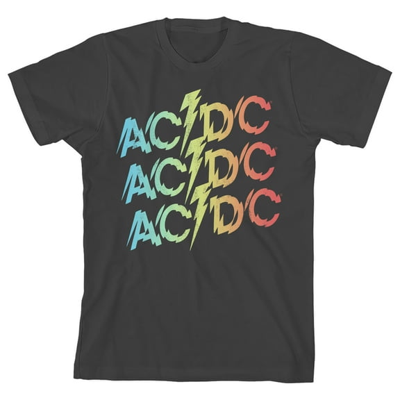 ACDC Rainbow Gradient Logo Youth Girl's Charcoal Crew Neck Short Sleeve T-shirt - Medium