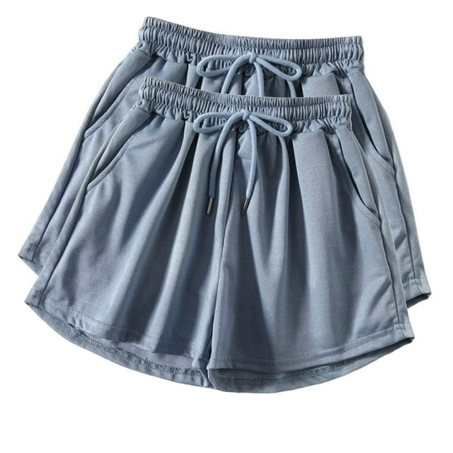 Diufon 2pc Womens Yoga Shorts Solid Color Shorts Elastic Waist Drawstring Athletic Shorts with Pockets
