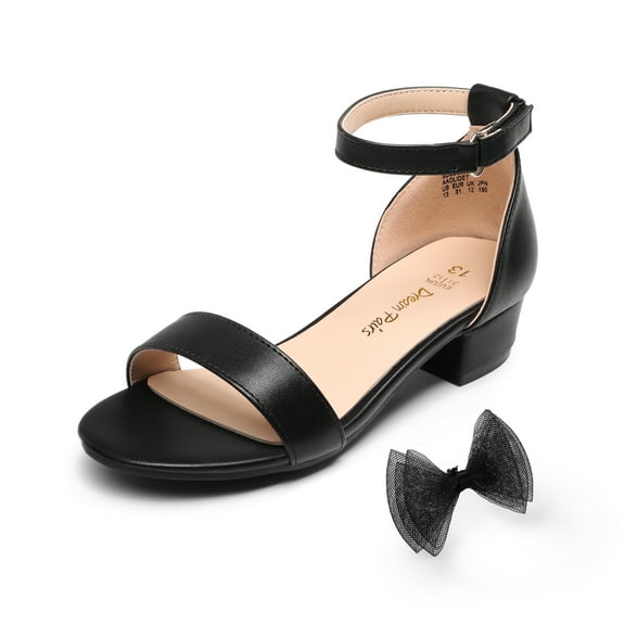 DREAM PAIRS Girls Sandals Low Heel Dress Pump Ankle Strap Interchangeable Bow Flower Wedding Party Shoes for Little Kid/Big Kid