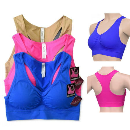 3 Pack Womens Padded Sports Bras Seamless Workout Support Yoga Gym Fitness Top
