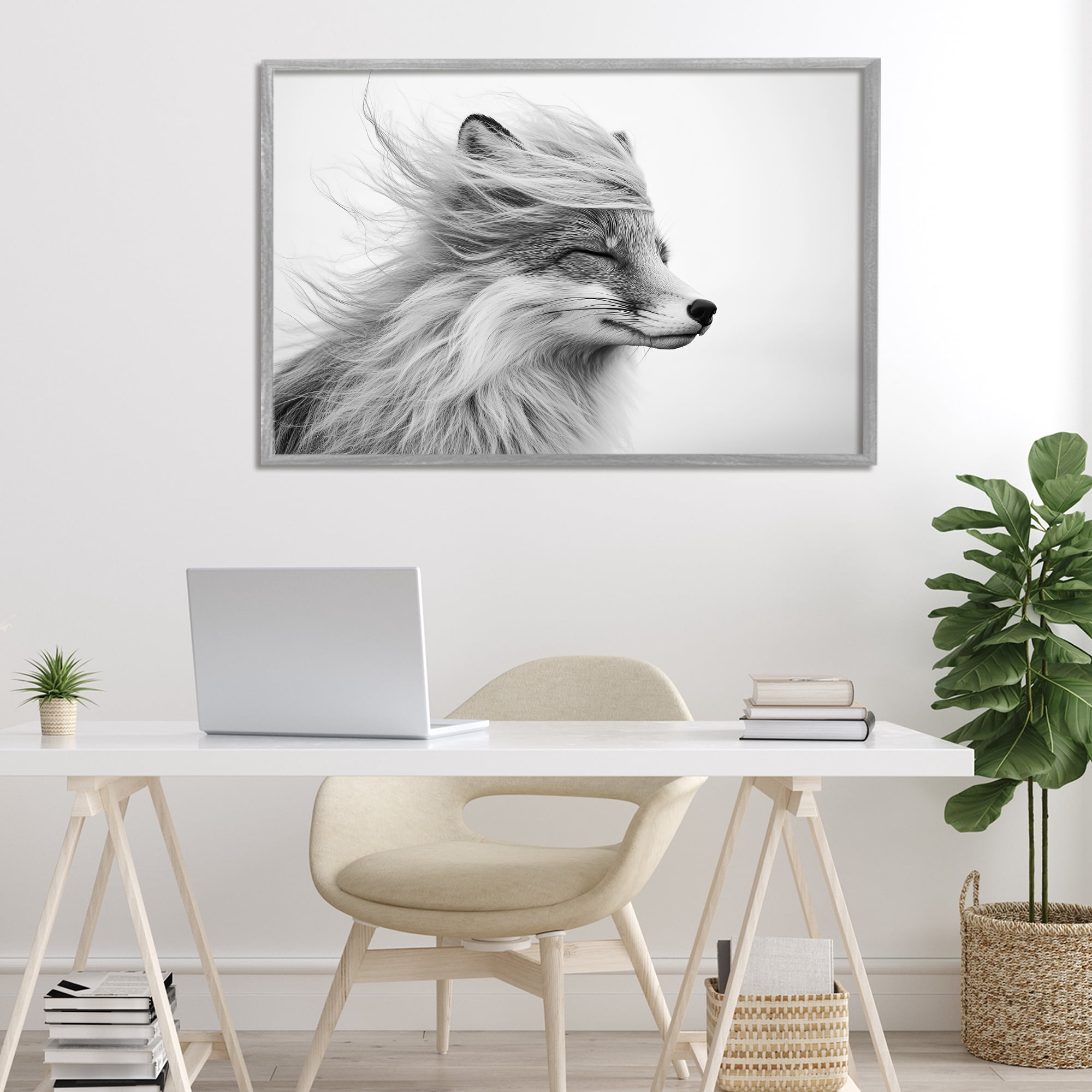 Stupell Industries Easy Breezy Fox Gray Framed Giclee Art, design by Tina LeCour