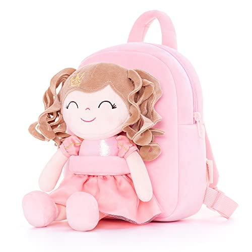 Gloveleya - Mochila para niños y niñas pequeñas, juguetes de felpa suave para niñas, corona princesa rosa, 9 pulgadas