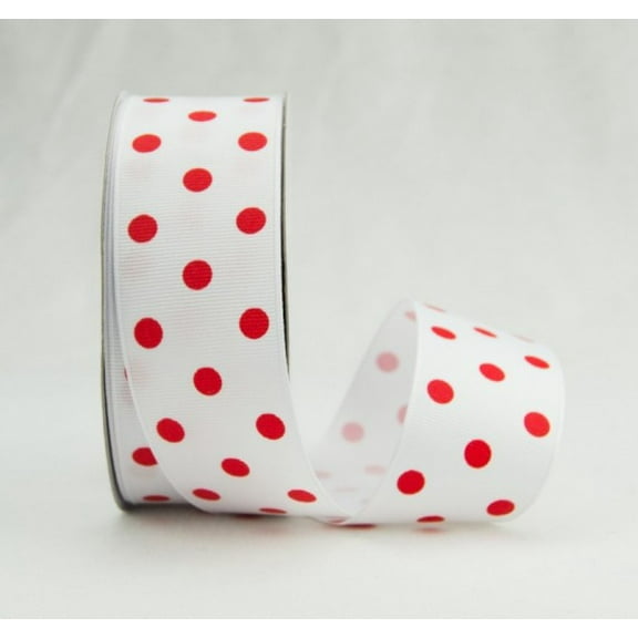Ribbon Bazaar Grosgrain Dippy Dots 7/8 inch White / Red 25 yards Ribbon