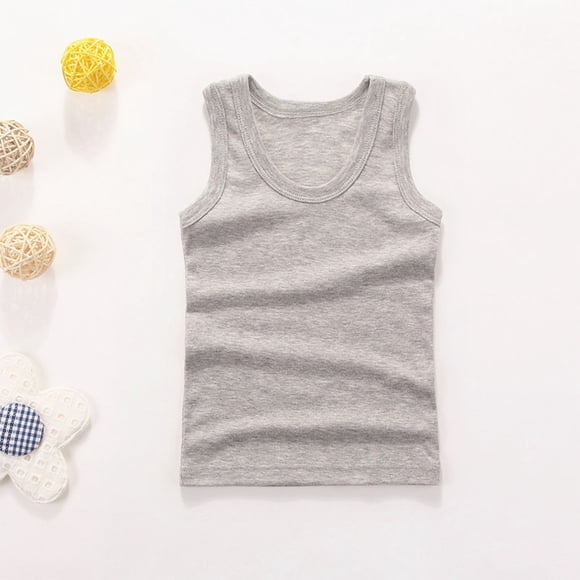 VKOYWKM Toddler Tank Top Kids Undershirts Sleeveless Workout Tank Tops Solid Loose Fit Crew Neck Basic Shirt Running Athletic Racerback Tank Tops for Boys Girls