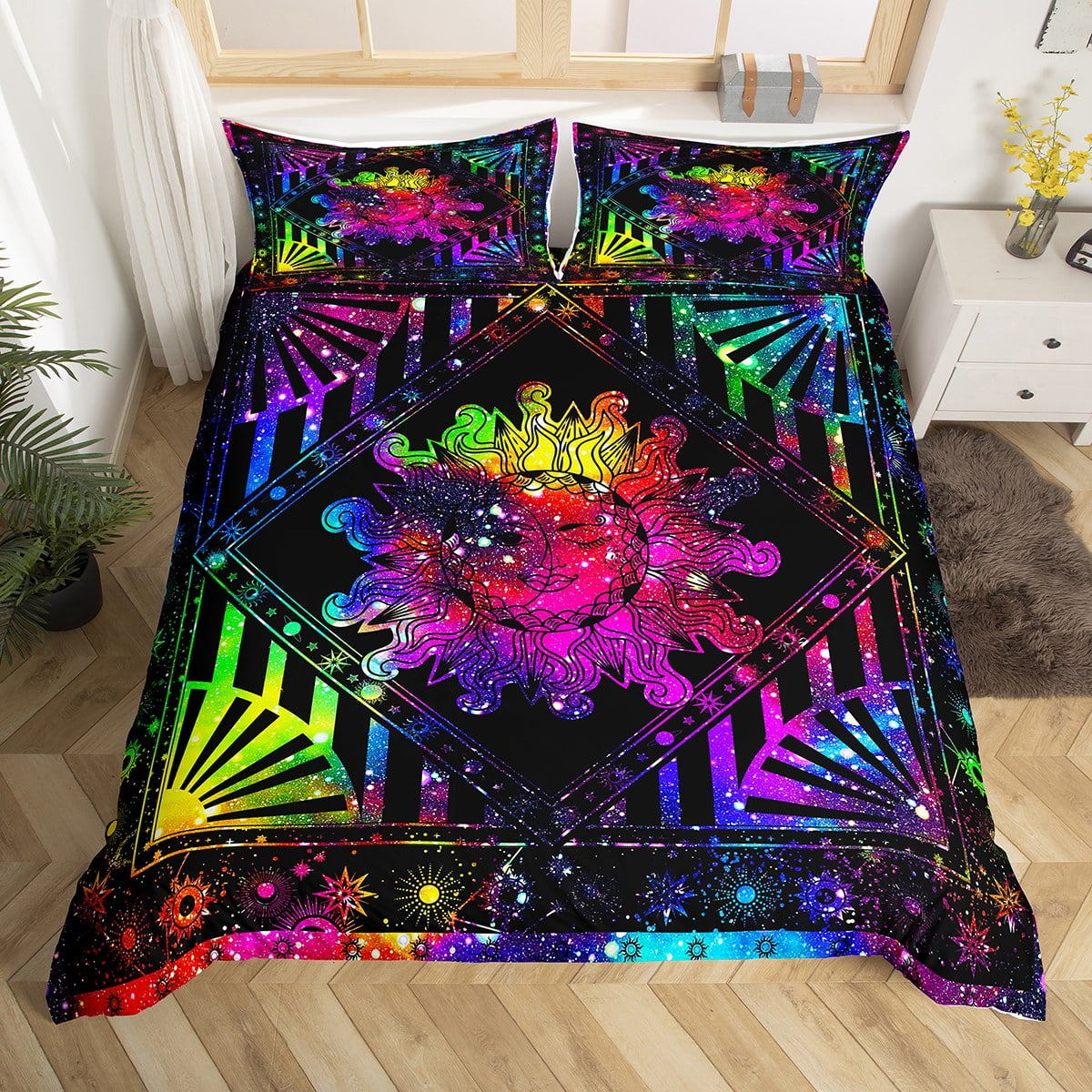 YST Sun and Moon Bedding Sets Queen Colorful Tie Dye Comforter Cover