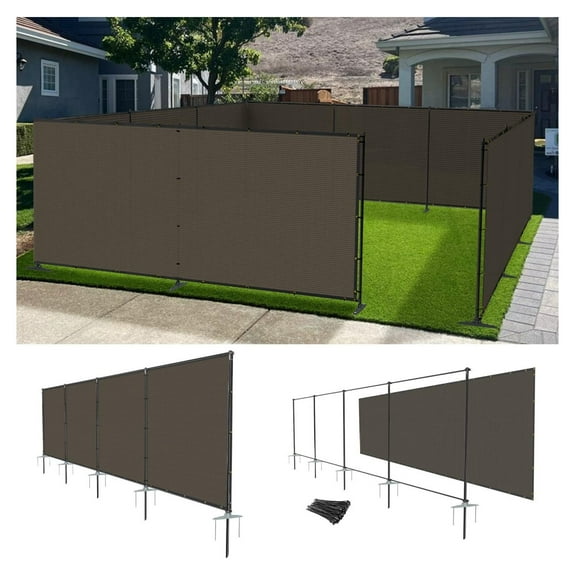 Outdoor Fence Fencing Kit 5'x12' with Poles and Rails Ground Spikes Privacy Fence for Dog Yard Pool Garden Safety Chicken Fence Temporary Painted Iron Pole Brown, INFEMF16E05