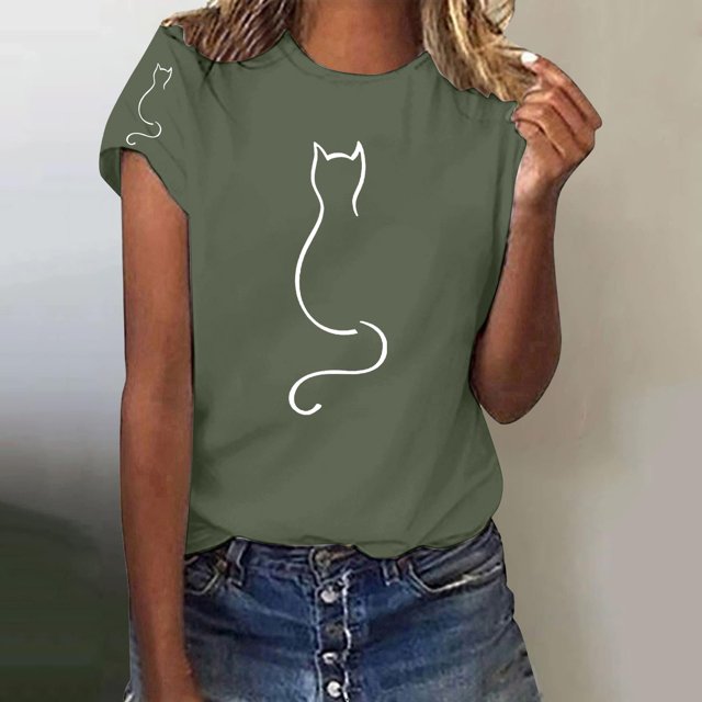 YLHFASHION Hauts pour Femmes Mode Manches 3/4 Col Rond Chemises Décontractées Tendance Blouses Imprimées Plissées devant T-Shirts Femmes Liquidation T-shirt Manches Courtes pour Femmes