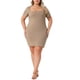 thumbnail image 1 of Vestidos de envoltura de tamaño grande para mujer Agnes Orinda, escote cuadrado, mangas cortas, vestido casual de verano midi 3X café, 1 of 6