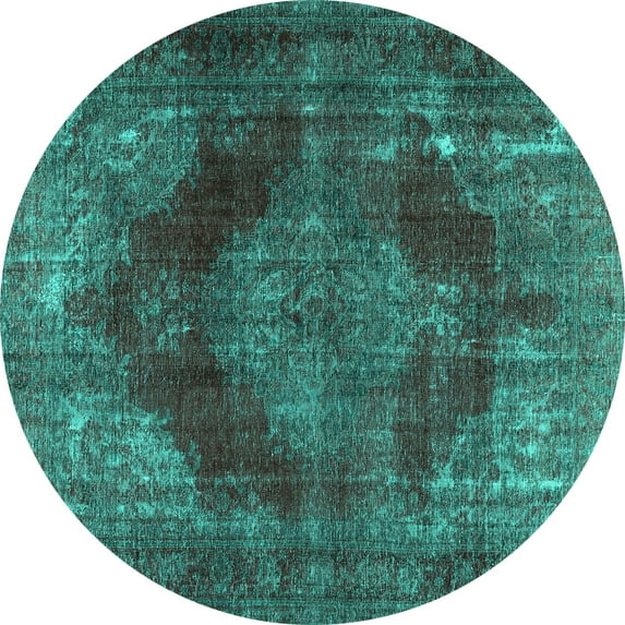 Ahgly Company Machine Washable Indoor Round Persian Turquoise Blue Bohemian Area Rugs, 5' Round